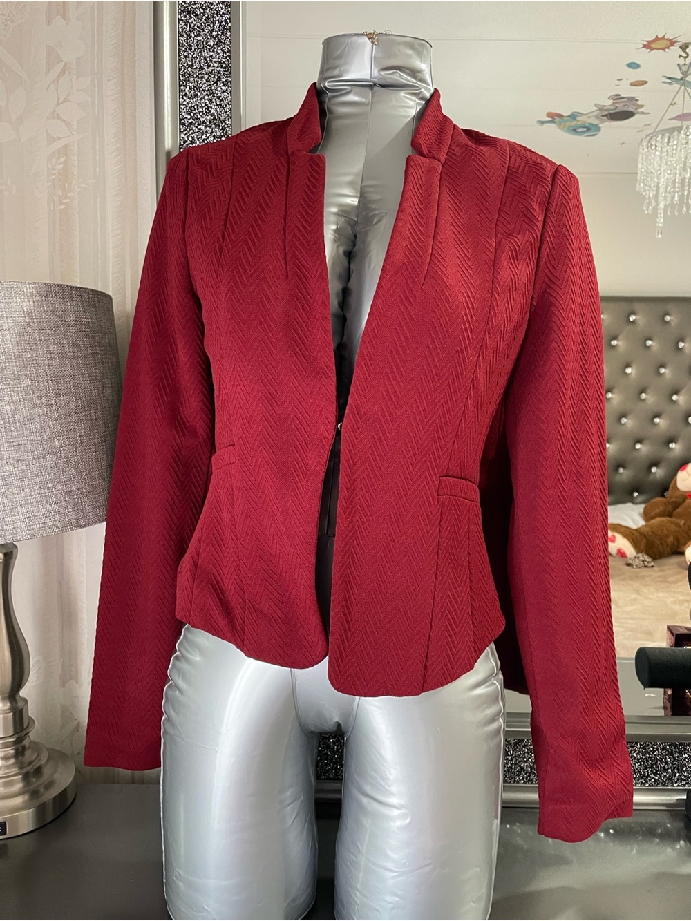 Charlotte Russe Burgundy Open-Front Blazer Jacket